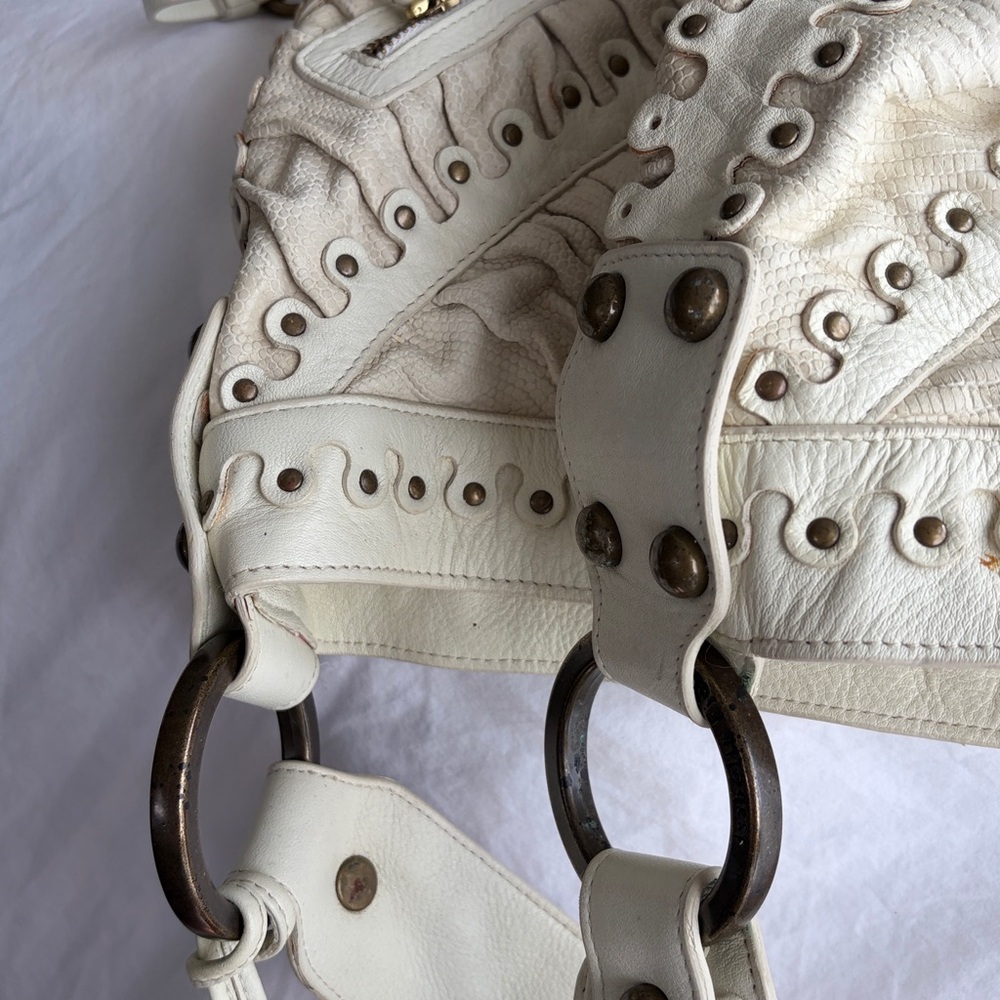 Ivory Isabella Fiore ruched brass grommets studded large leather hobo bag

- - Picture 15 of 16